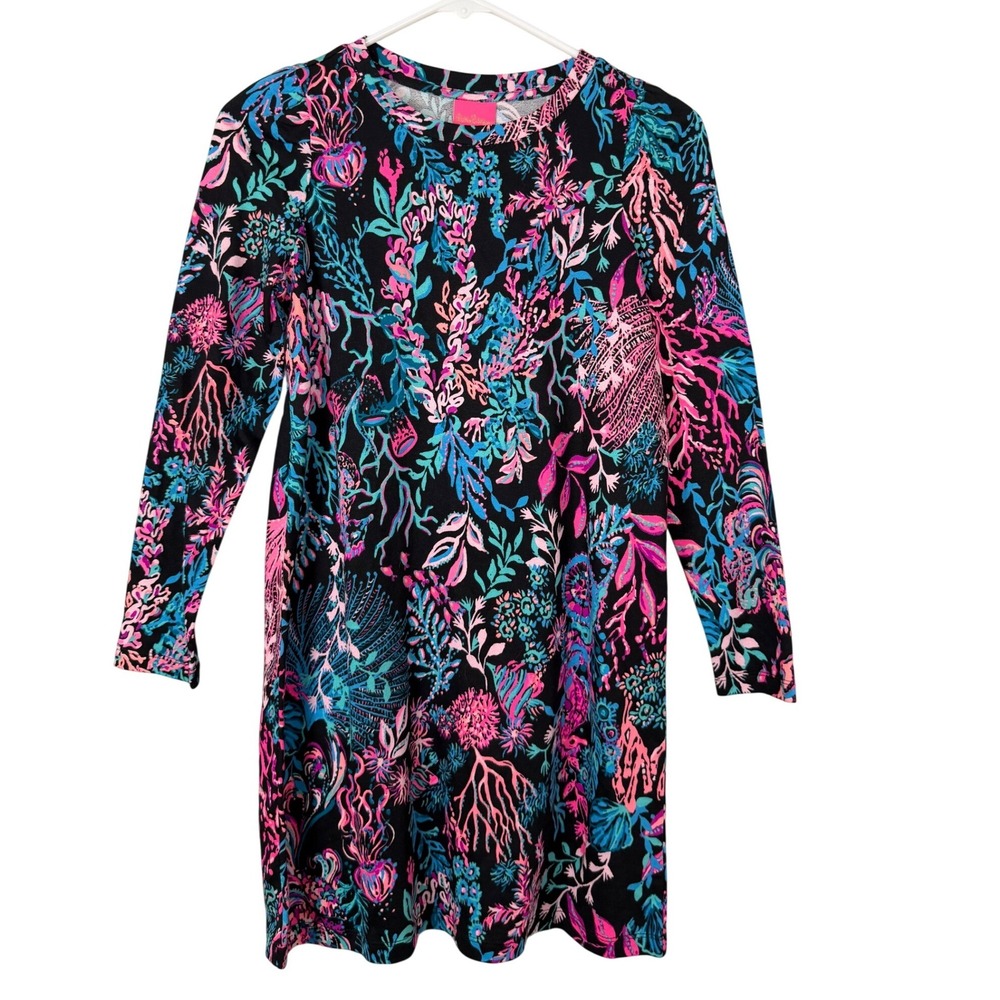Lilly Pulitzer Girls Mini Jansen Dress Twilight Coral Onyx XL 12-14 010386